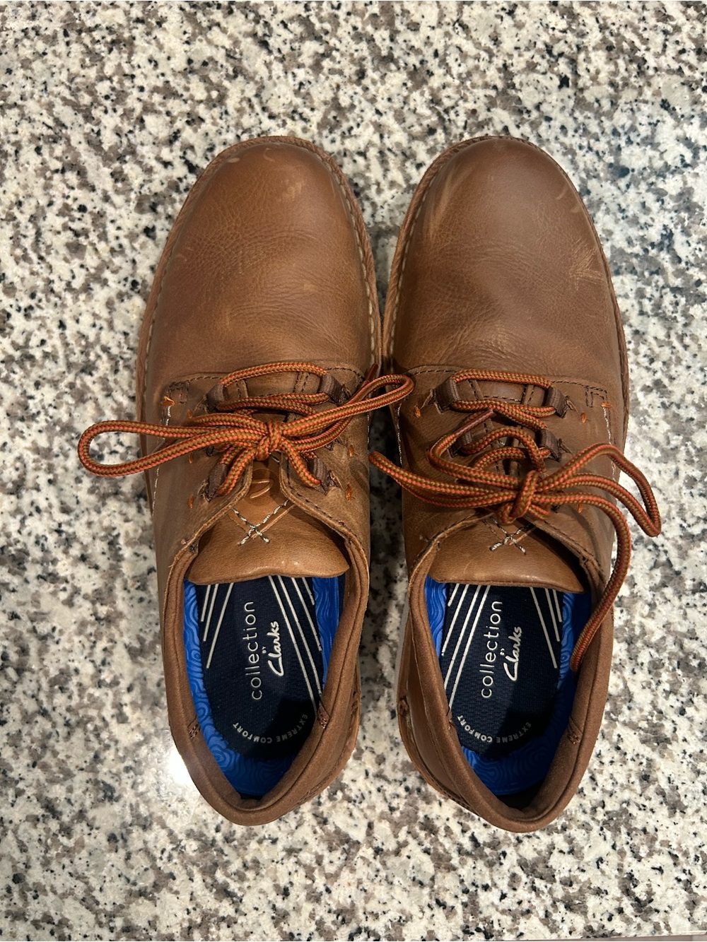 Clarks Men's Brown Leather Slip-On Style Loafers with Blue Insole